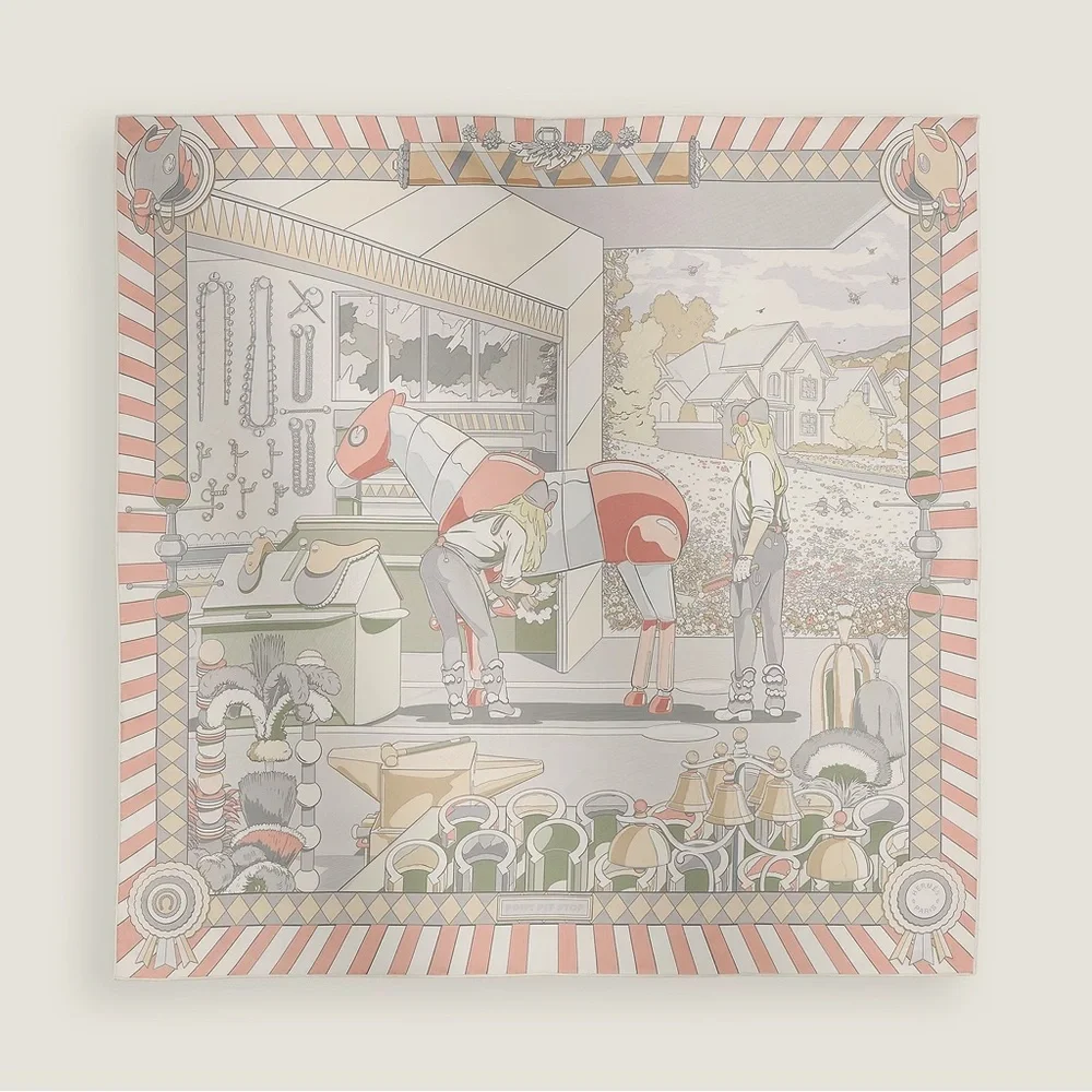 HERMES BNIB Pony Pit Stop DOUBLE FACE scarf 90 cm by Ugo Bienvenu | Silk, Pastel